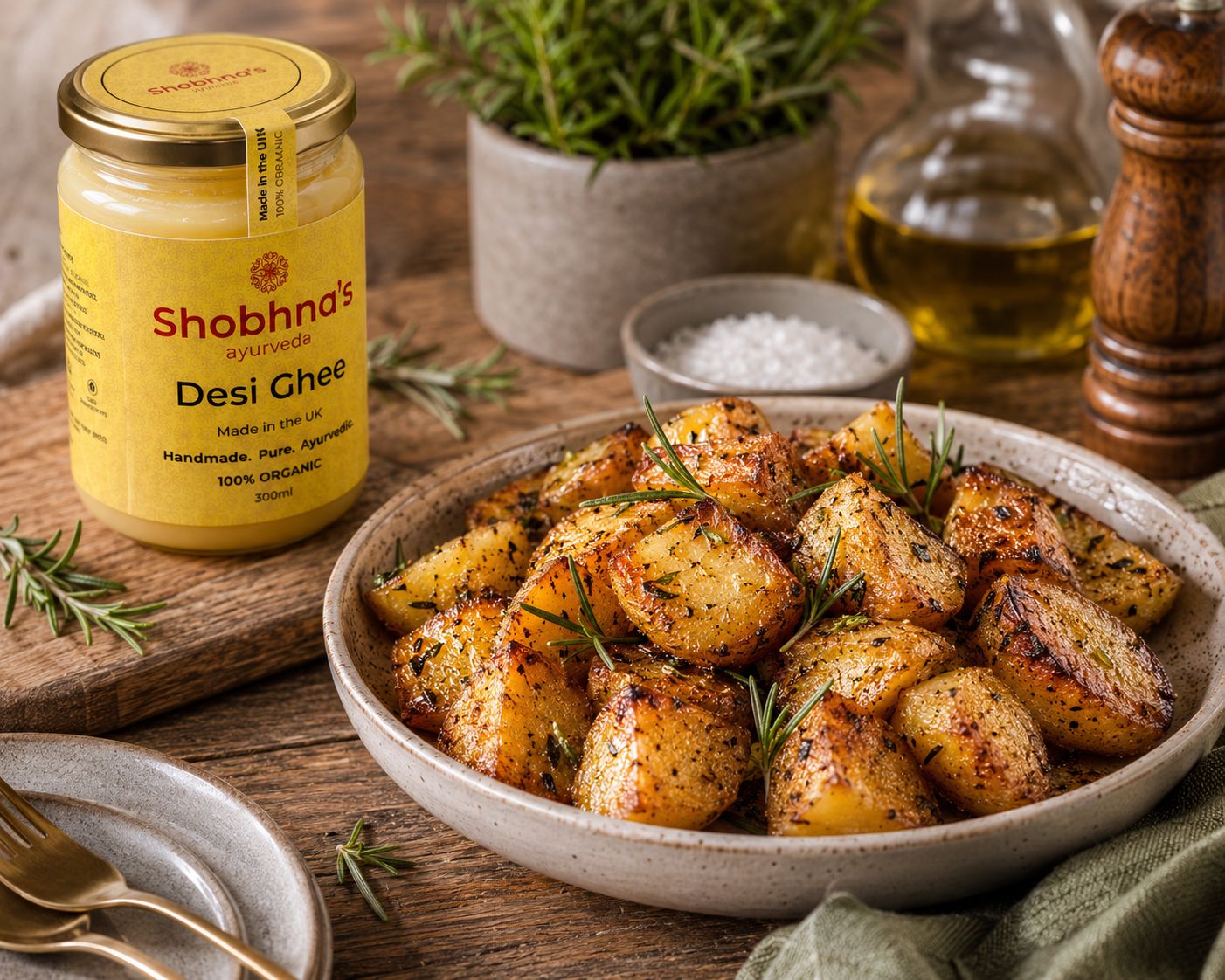 Roast Potatoes in Ghee, Garlic &amp; Rosemary
 &ndash; Shobhnas Ayurveda Ltd