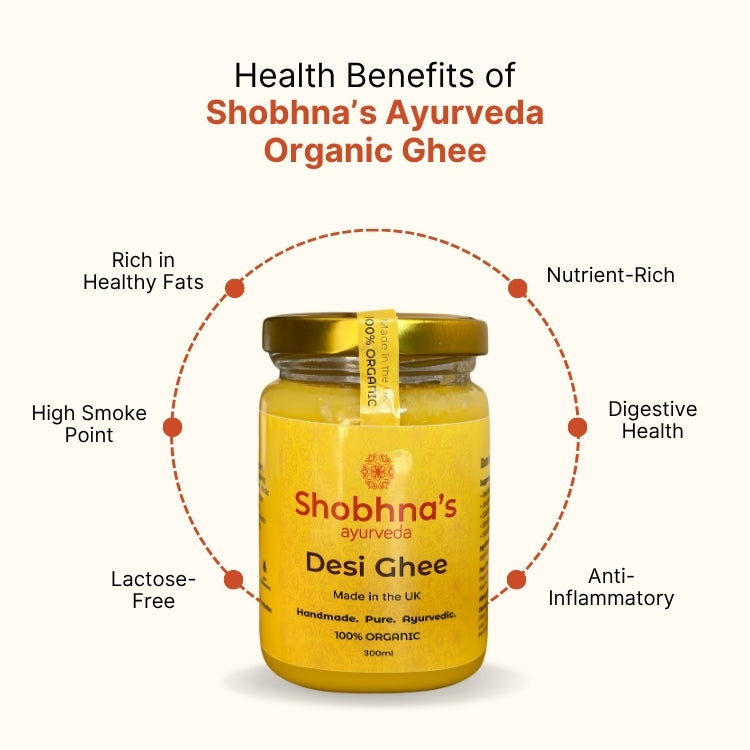 desi ghee made from grass-fed British cows, gluten-free, vegetarian, and perfect for gut health.