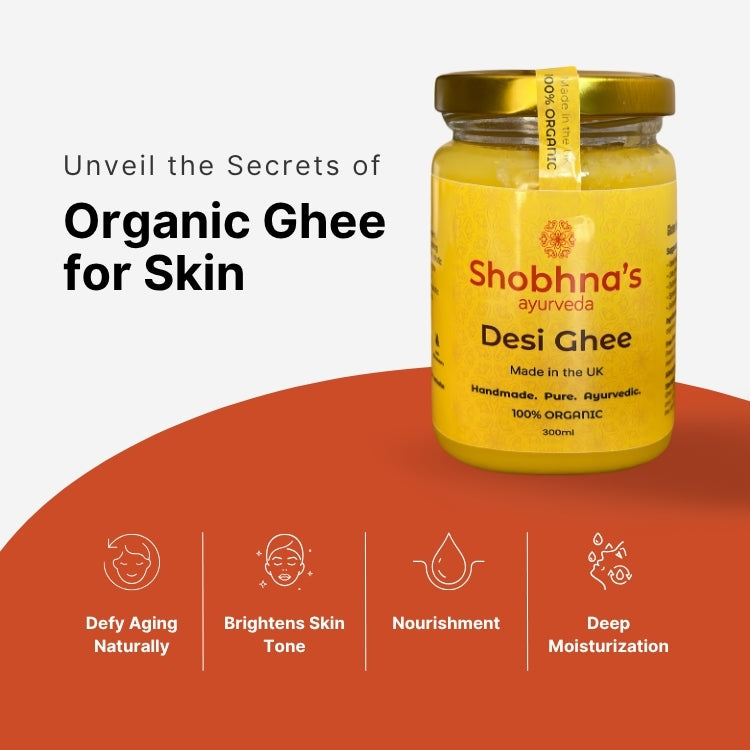 Shobhna’s Ayurveda Pure Organic Desi Ghee gives skin a natural glow while improving overall complexion.