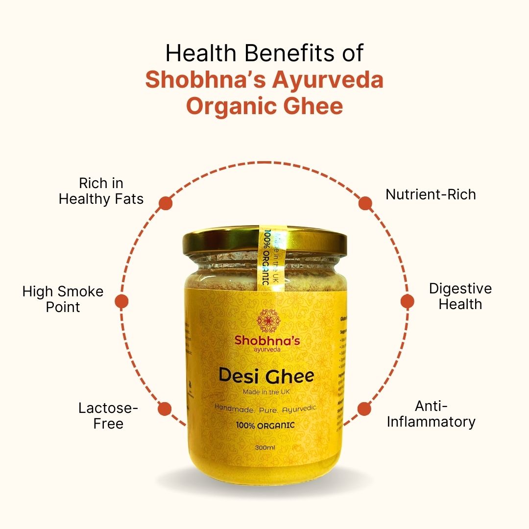 desi ghee made from grass-fed British cows, gluten-free, vegetarian, and perfect for gut health.